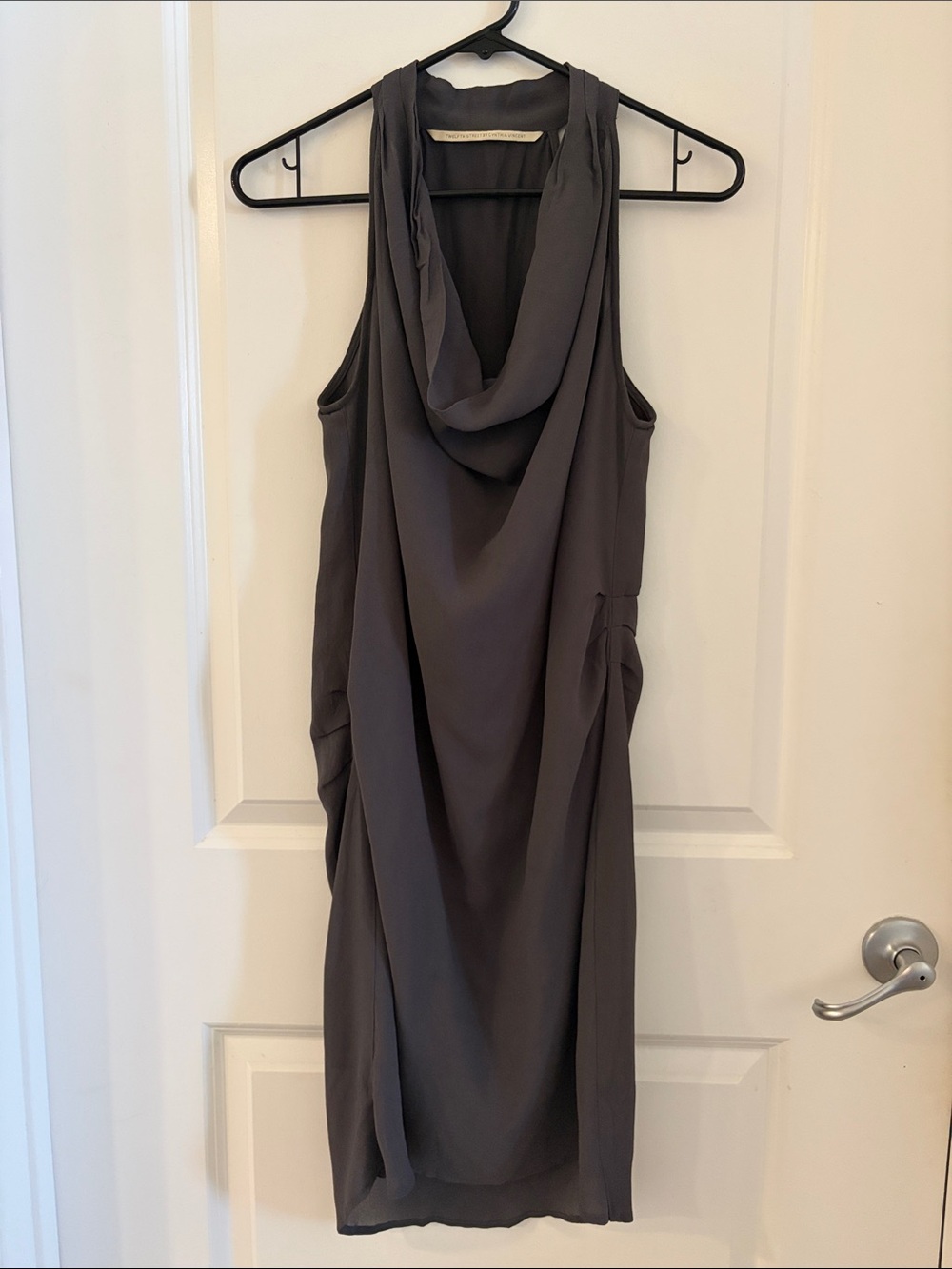 Twelfth Street by Cynthia Vincent Charcoal Draped Cowl Midi Dress